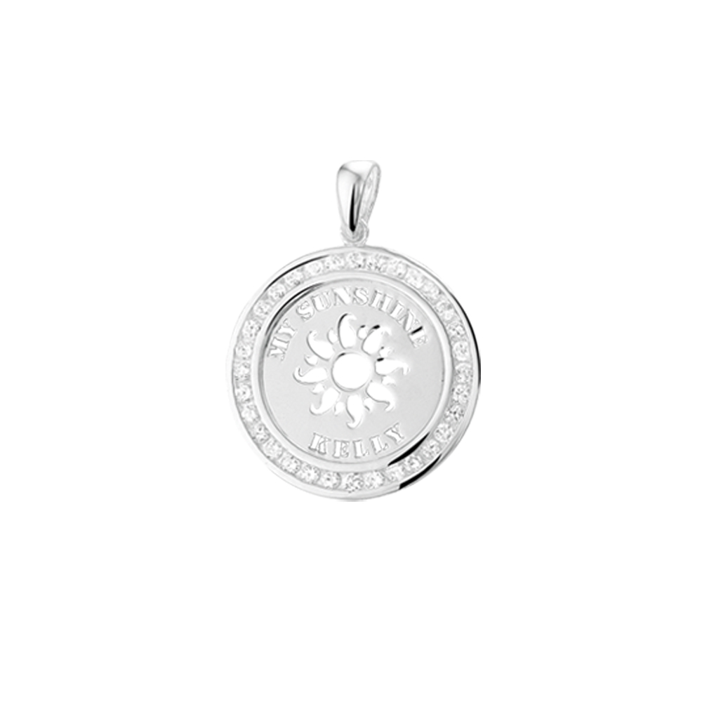 Colgante Sol personalizado en plata, con zircón y borde decorativo Colgante Sol personalizado en plata, con zircón y borde decorativo
