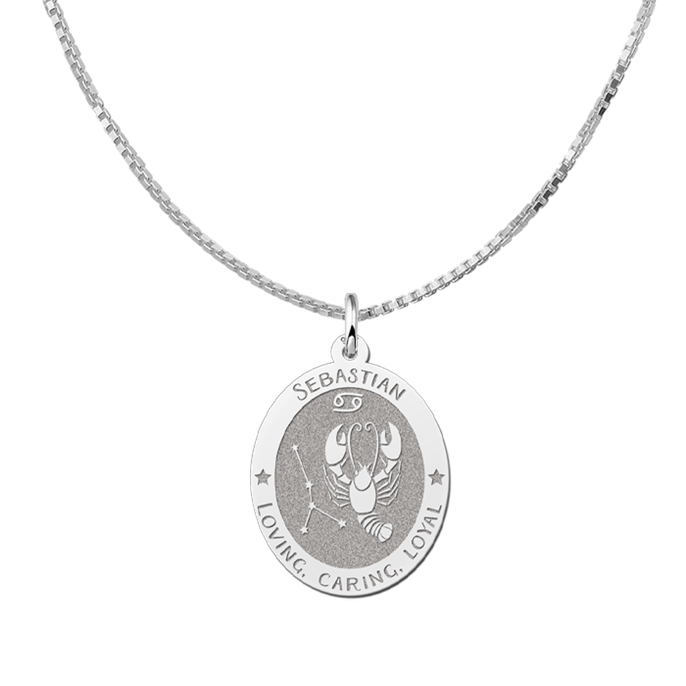 Colgante Ovalado de Plata Signo del Zodiaco Libra con Grabado de Nombre