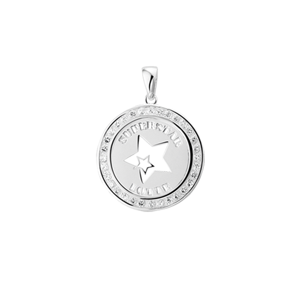 Colgante Estrella personalizado en plata, con zircón y borde decorativo