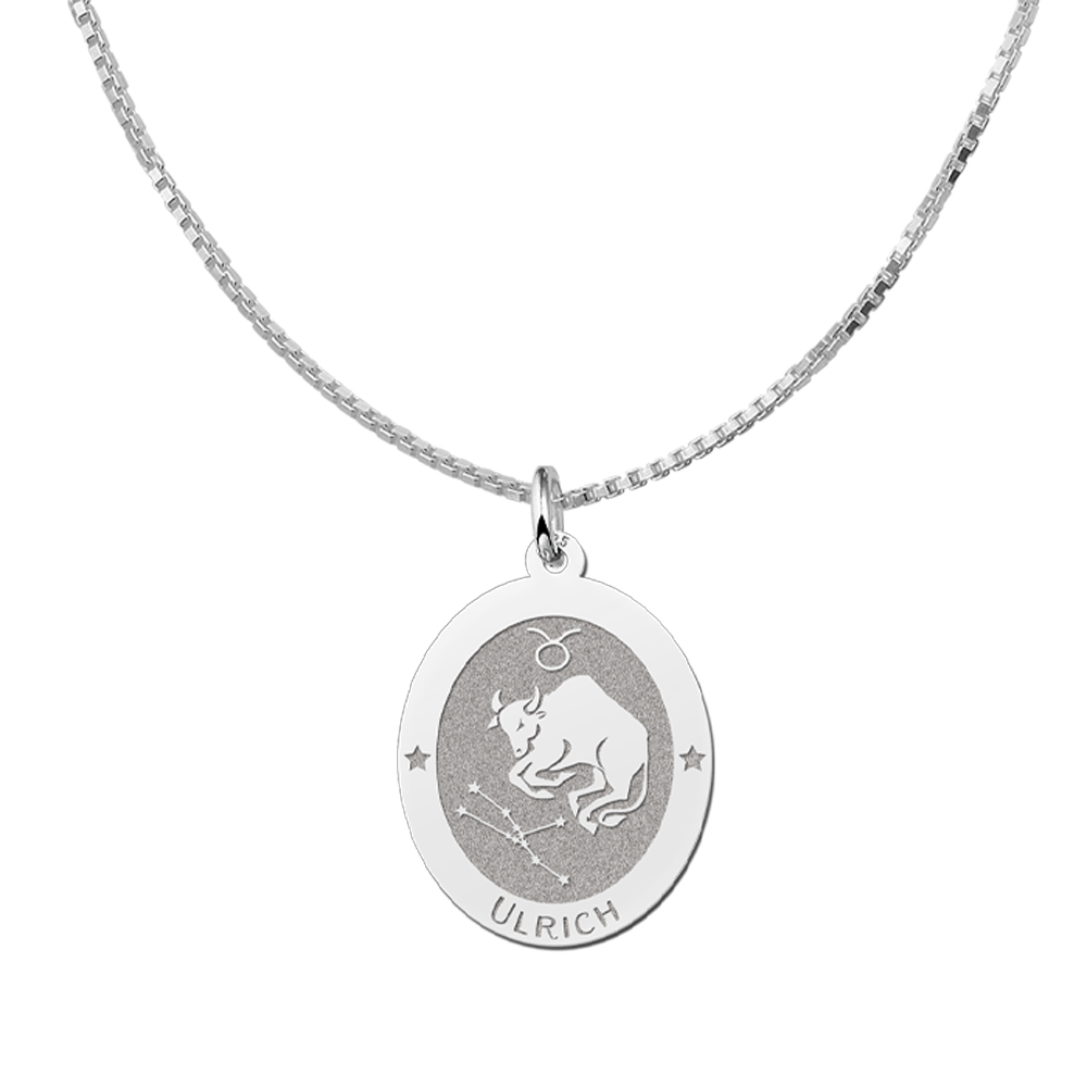 Colgante Ovalado de Plata Signo del Zodiaco Leo con Grabado de Nombre