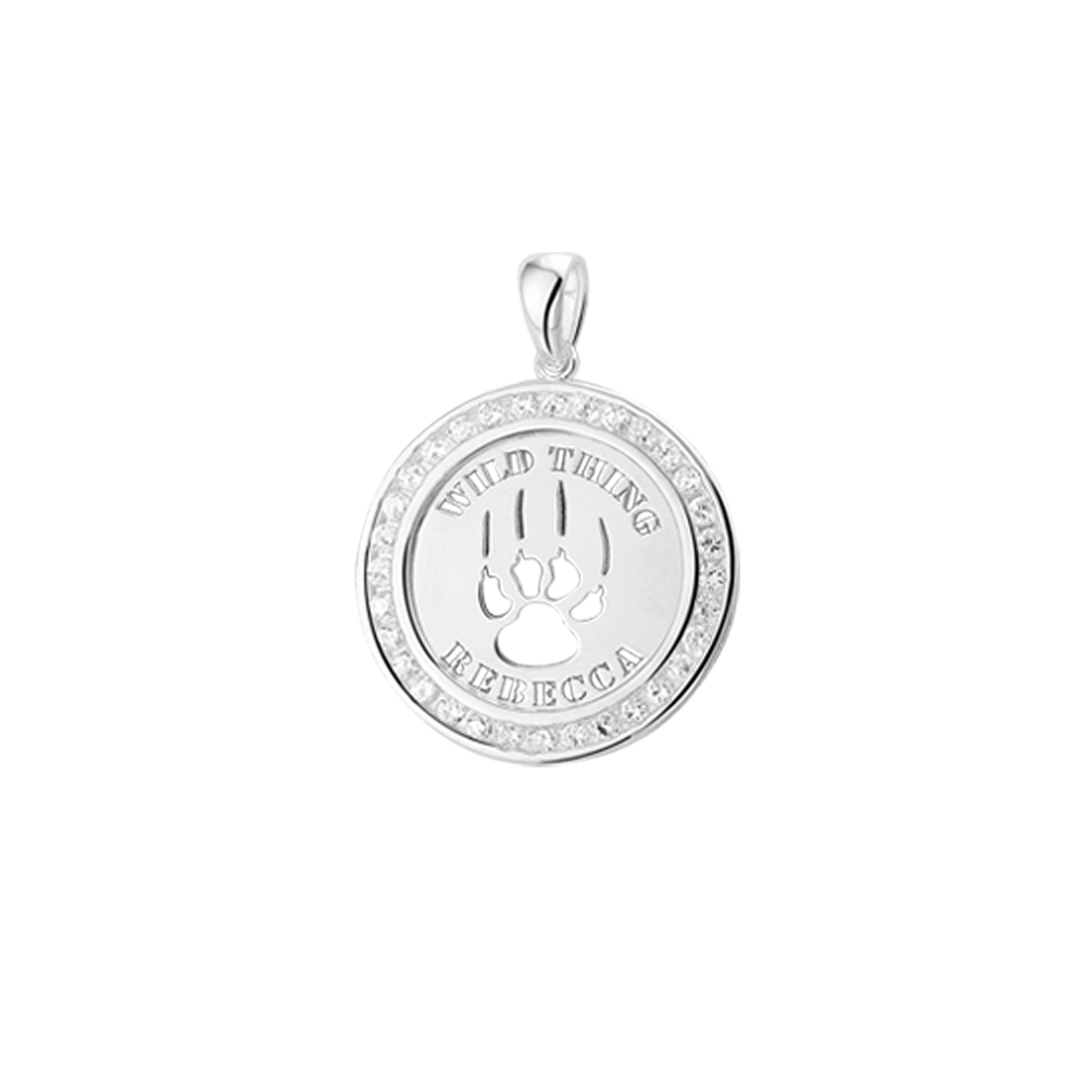 Colgante Wild Thing personalizado en plata, con zircón y borde decorativo Colgante Wild Thing personalizado en plata, con zircón y borde decorativo