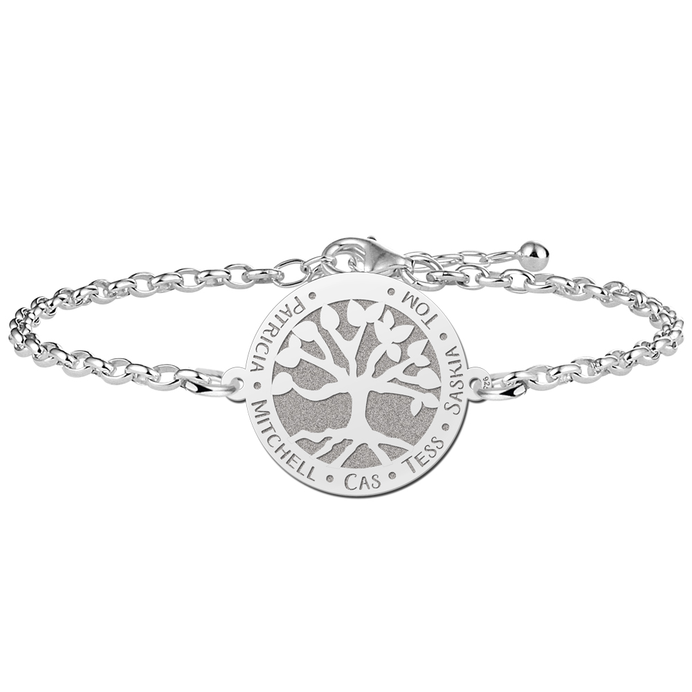 Pulsera de Plata Árbol de la Vida Arenado con Nombres