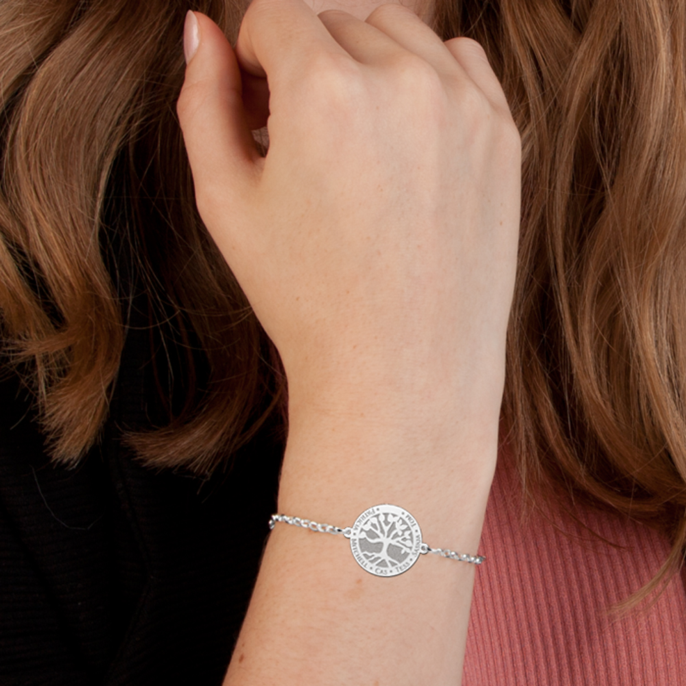 Pulsera de Plata Árbol de la Vida Arenado con Nombres