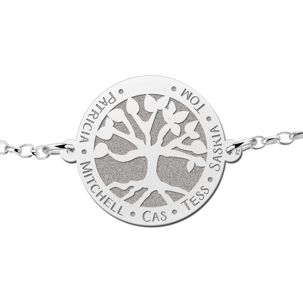 Pulsera de Plata Árbol de la Vida Arenado con Nombres