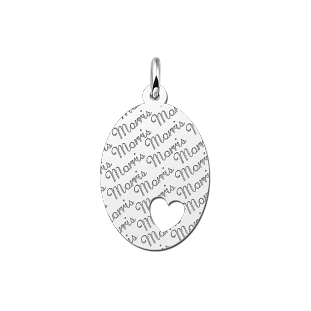 Colgante ovalado de plata patrón de nombre & corazón