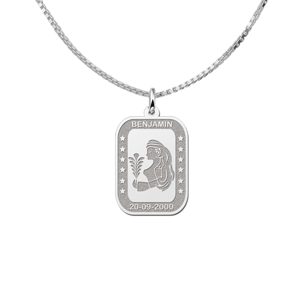 Colgante Rectangular de Plata Signo del Zodiaco Virgo con Grabado
