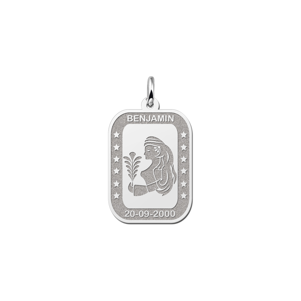 Colgante Rectangular de Plata Signo del Zodiaco Virgo con Grabado