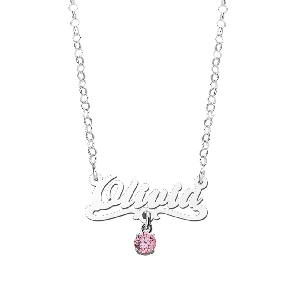 Collar de plata con nombre para niños modelo Olivia rosa