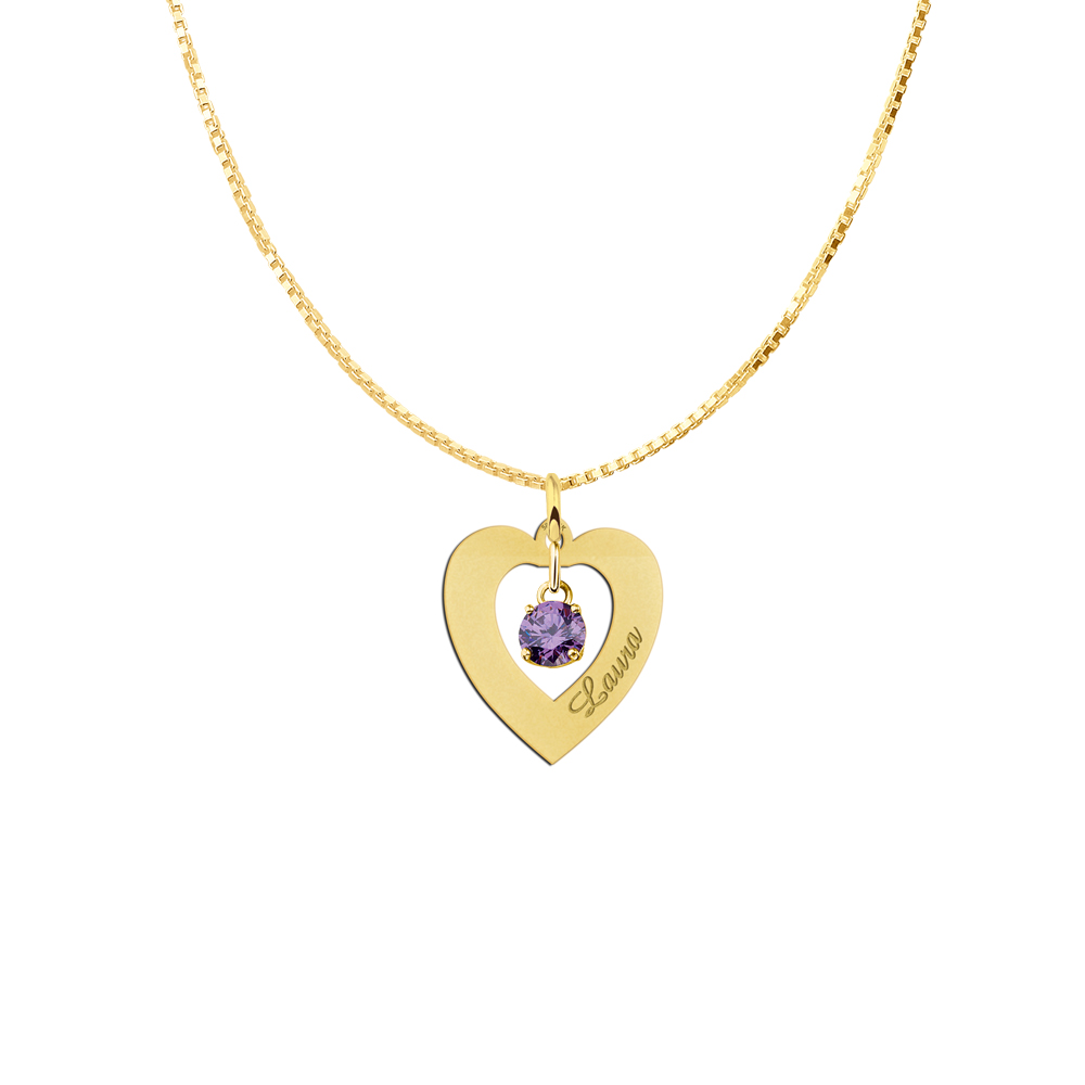 Colgante personalizado dorado en forma de corazón con zircón