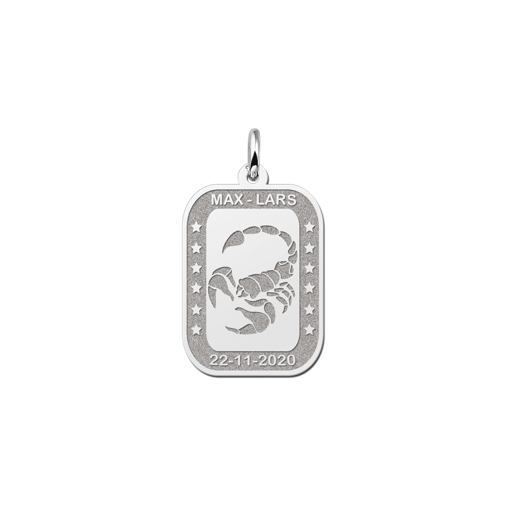 Colgante Rectangular de Plata Signo del Zodiaco Escorpio con Grabado
