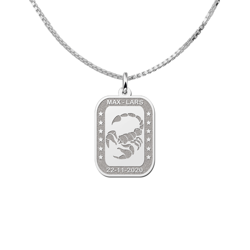 Colgante Rectangular de Plata Signo del Zodiaco Escorpio con Grabado