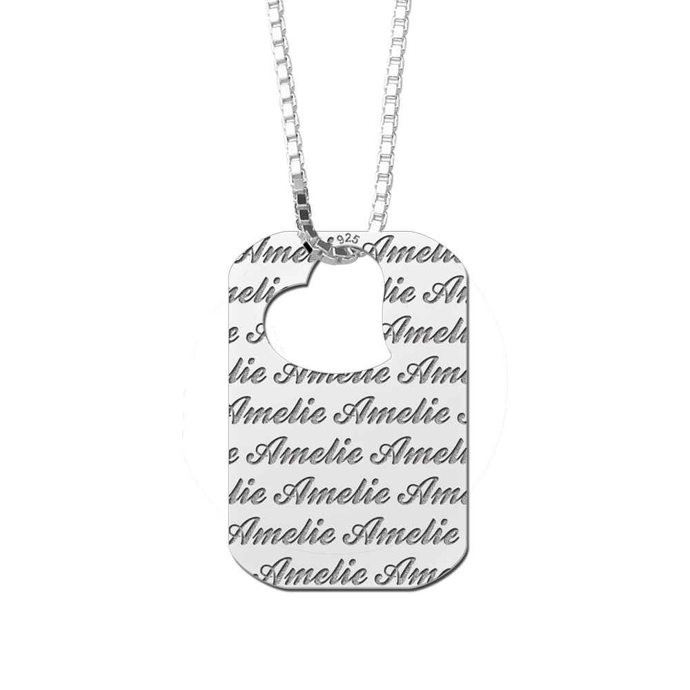Colgante de plata en forma de chapa de identificación y con texto repetido Colgante de plata en forma de chapa de identificación y con texto repetido