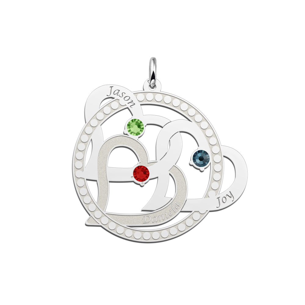 Colgante de plata de tres corazones con piedra natal Colgante de plata de tres corazones con piedra natal