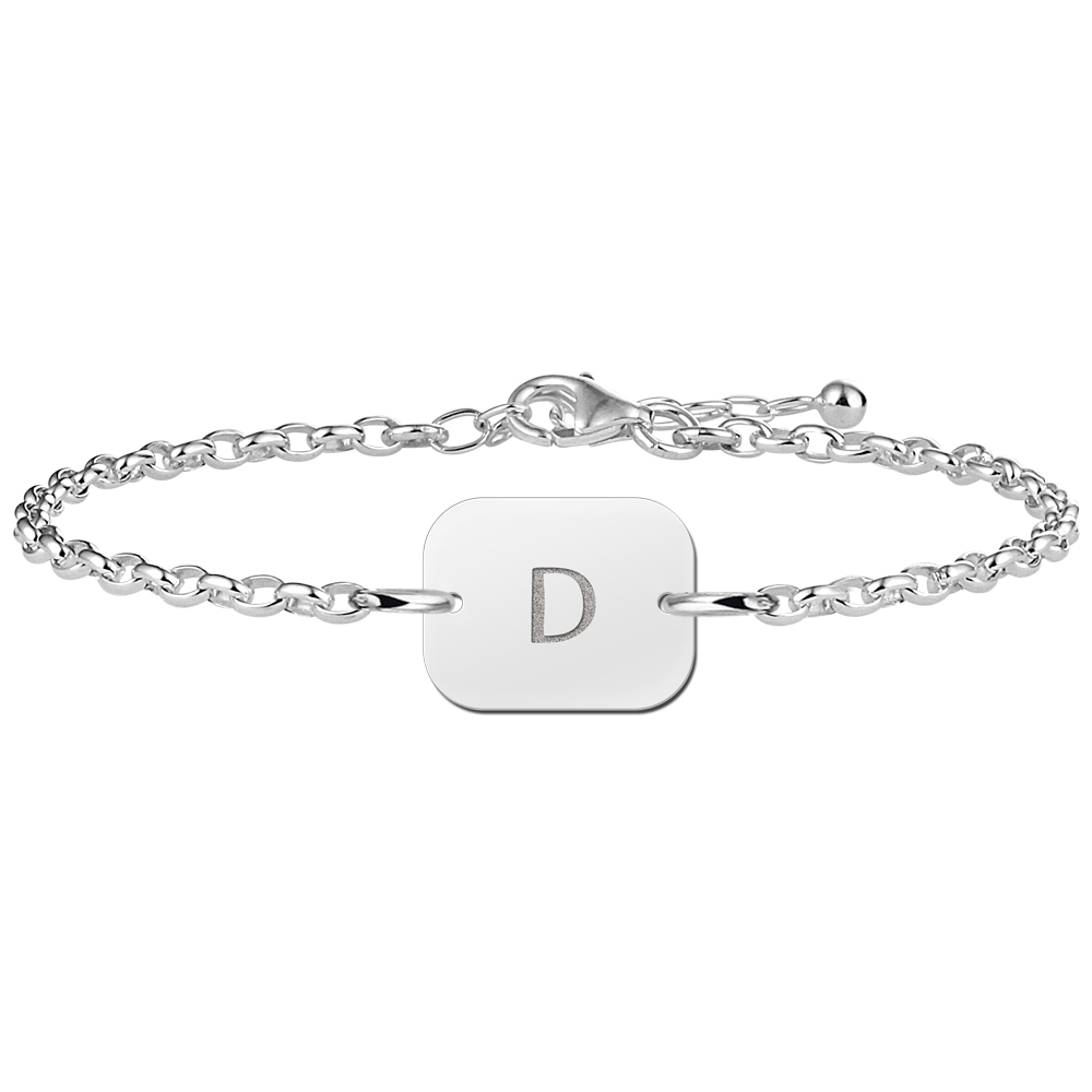 Pulsera de plata con letra rectangular