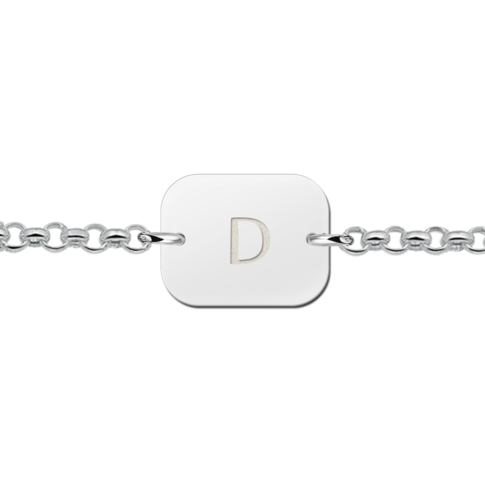Pulsera de plata con letra rectangular
