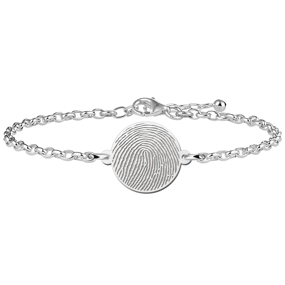 Pulsera de plata con medalla redonda de huella dactilar