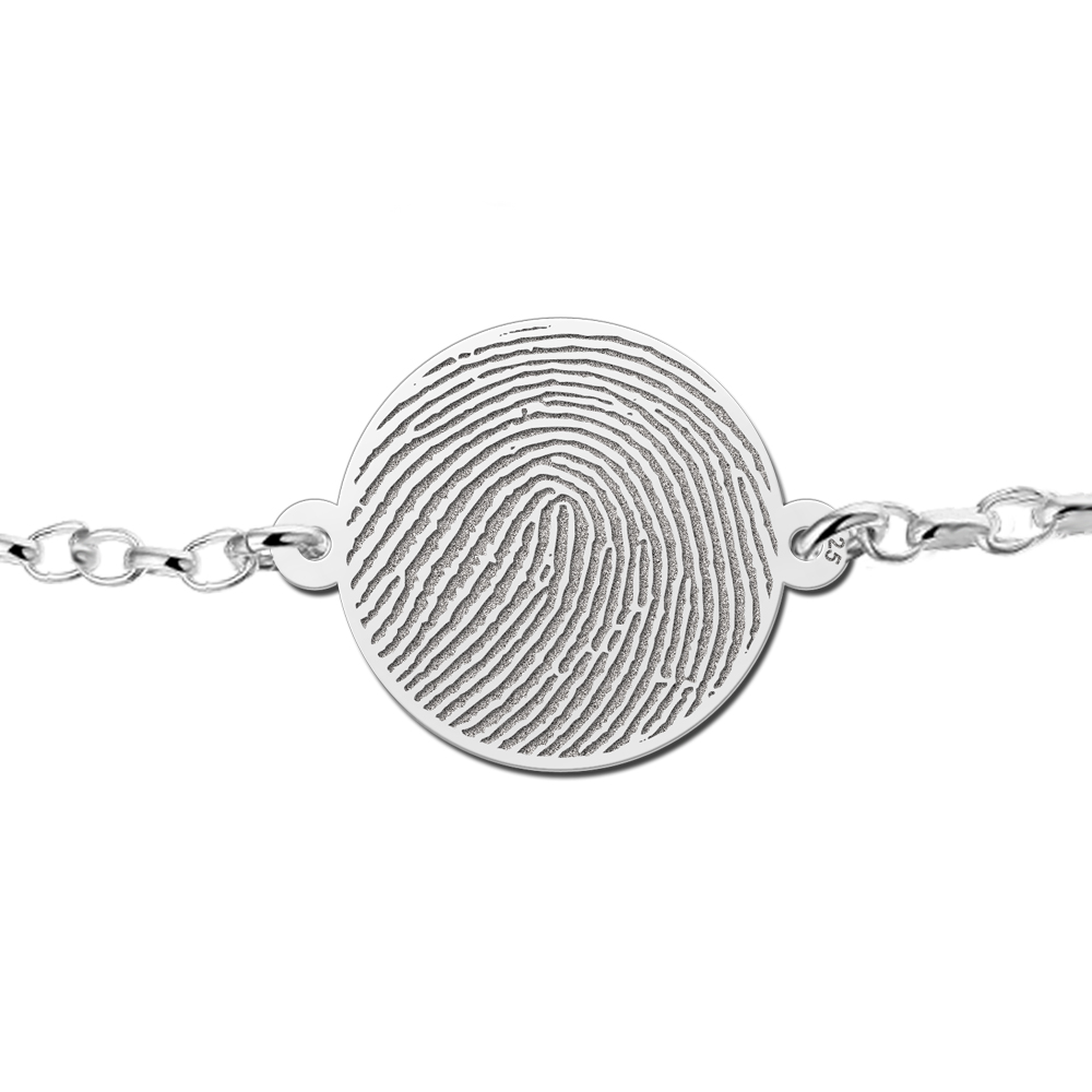 Pulsera de plata con medalla redonda de huella dactilar