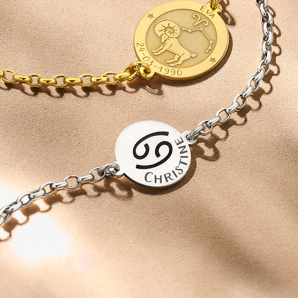 Pulsera de Plata Signo del Zodiaco Cáncer con Nombre