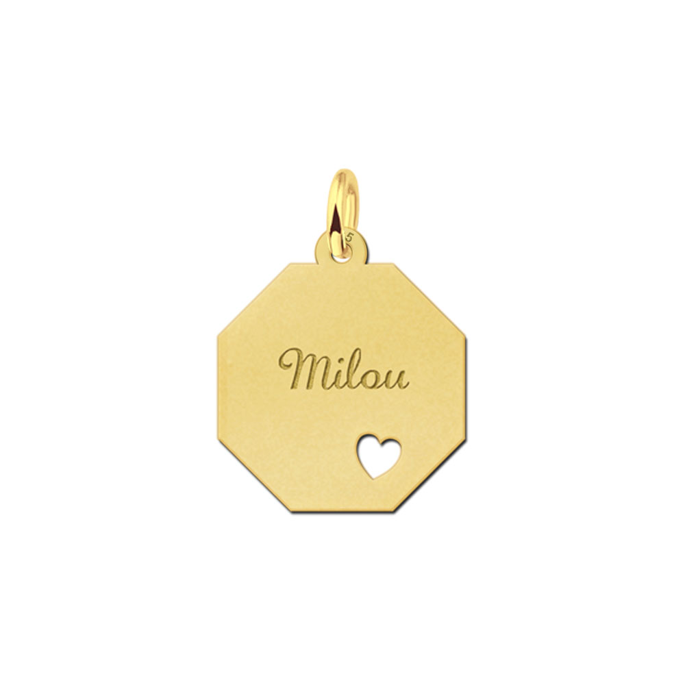 Colgante octogonal chapado en oro con nombre y corazón calado