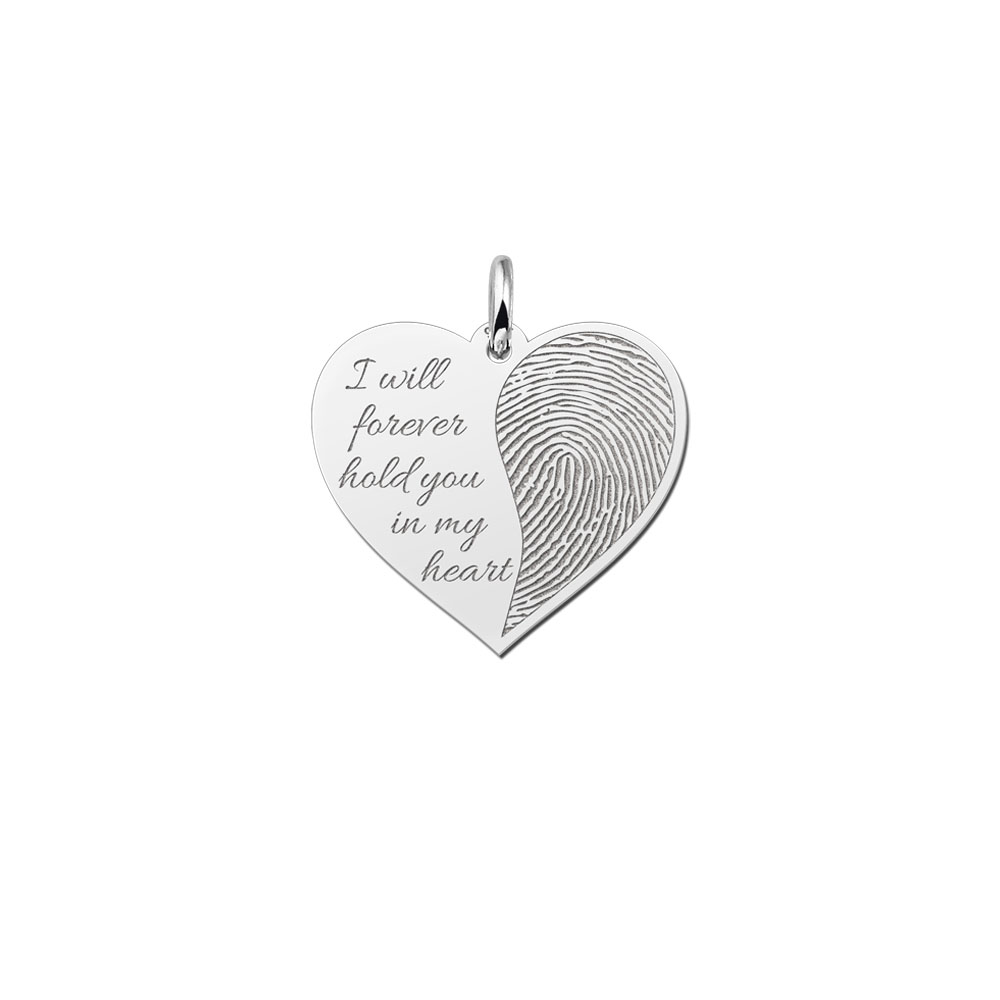 Colgante corazón de plata con huella dactilar y texto Colgante corazón de plata con huella dactilar y texto
