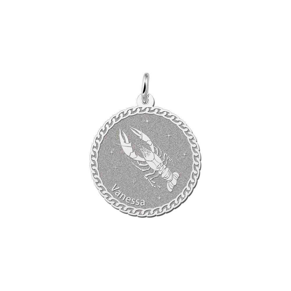 Colgante Redondo de Plata Signo del Zodiaco Cáncer con Grabado de Nombre