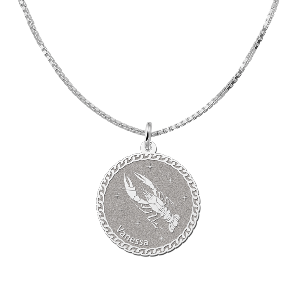 Colgante Redondo de Plata Signo del Zodiaco Cáncer con Grabado de Nombre