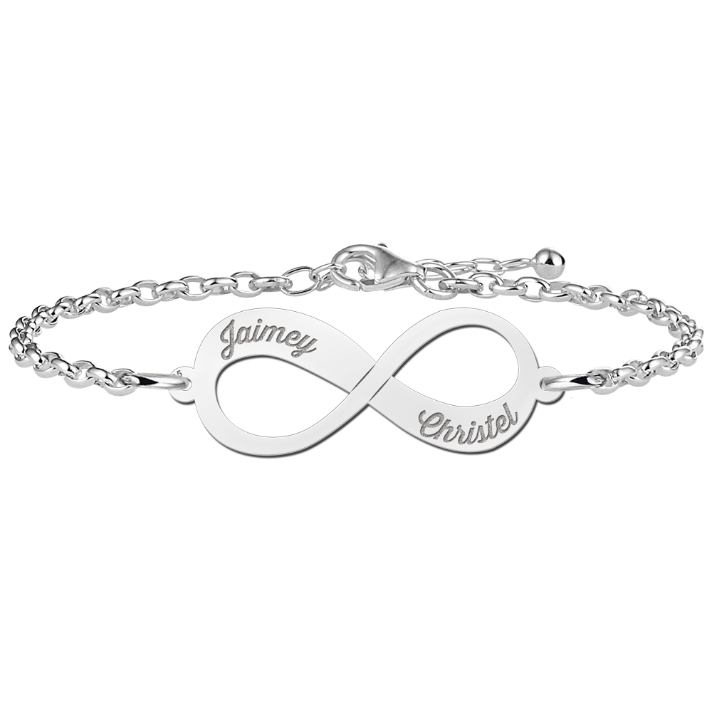 Pulsera infinito de plata con dos nombres