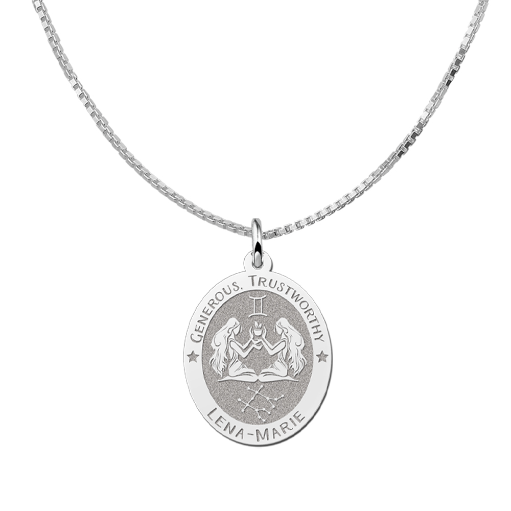 Colgante Ovalado de Plata Signo del Zodiaco Virgo con Grabado de Nombre