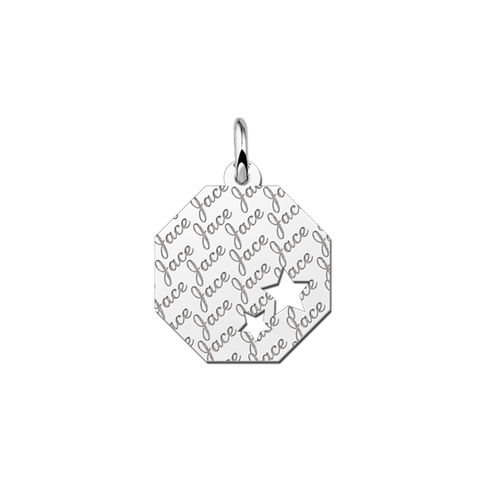 Colgante octogonal de plata patrón de nombre & estrellas