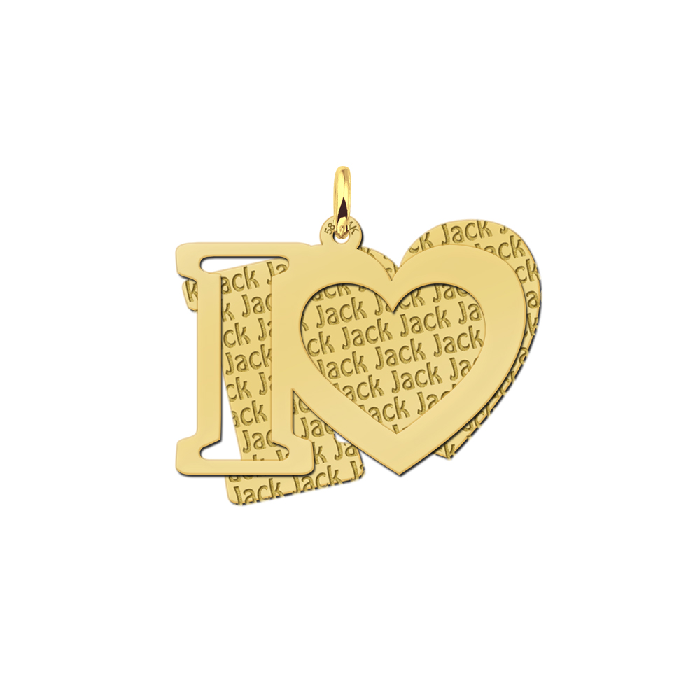 Colgante doble de oro personalizado, I Love