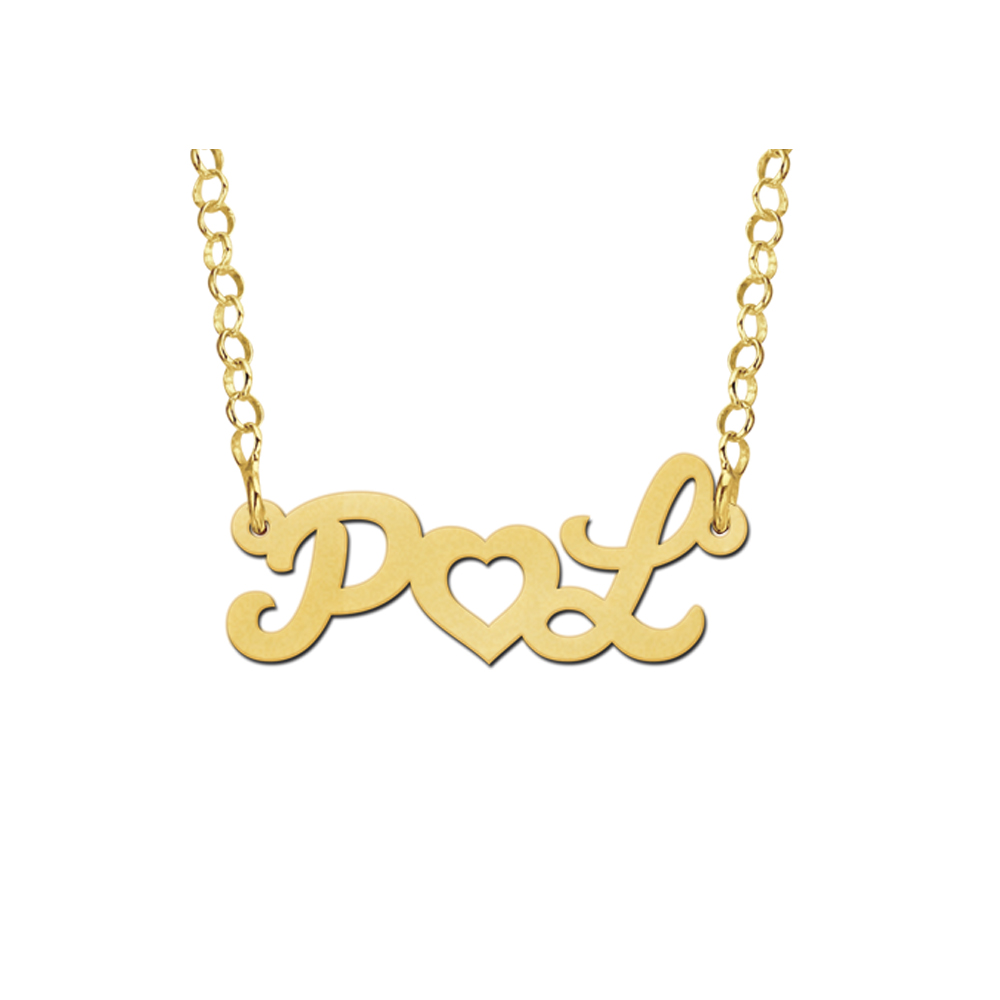 Collar de chapado de oro personalizados con iniciales y corazón