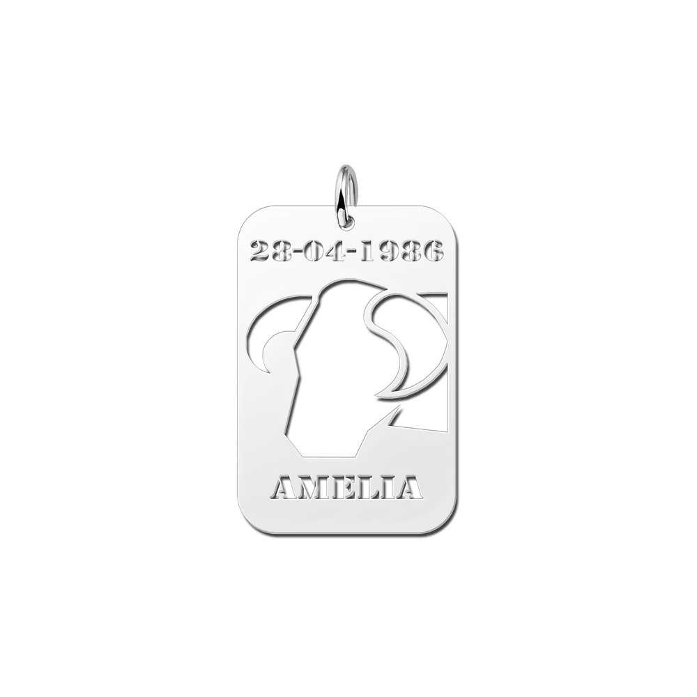 Colgante de Plata Signo del Zodiaco Tauro con Grabado de Fecha y Nombre