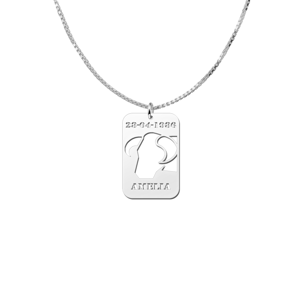 Colgante de Plata Signo del Zodiaco Tauro con Grabado de Fecha y Nombre