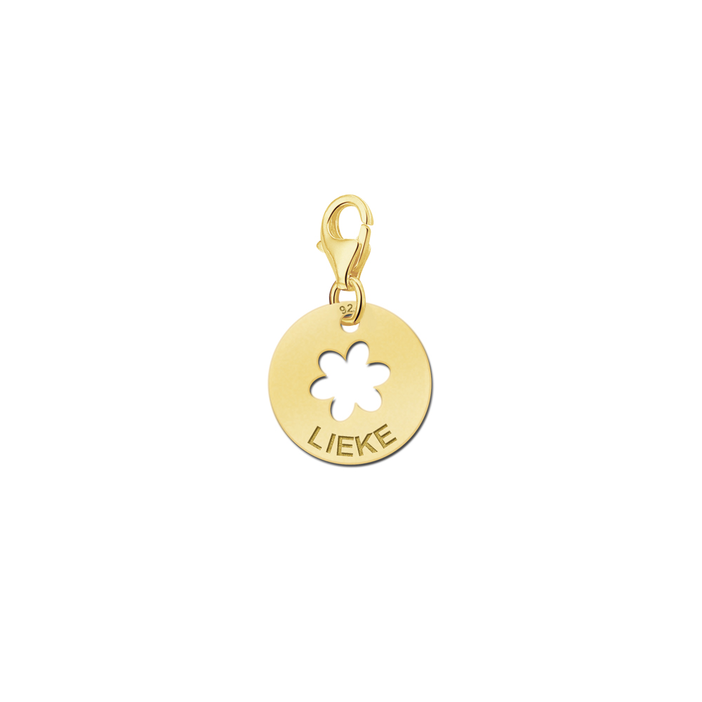 Charm de flor chapado en oro con nombre