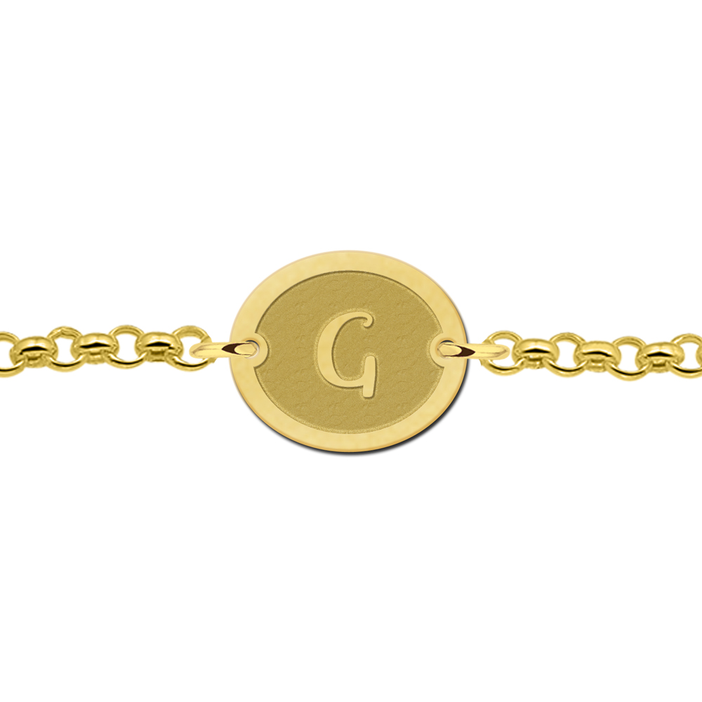 Pulsera Ovalada Chapada en Oro con Borde e Inicial