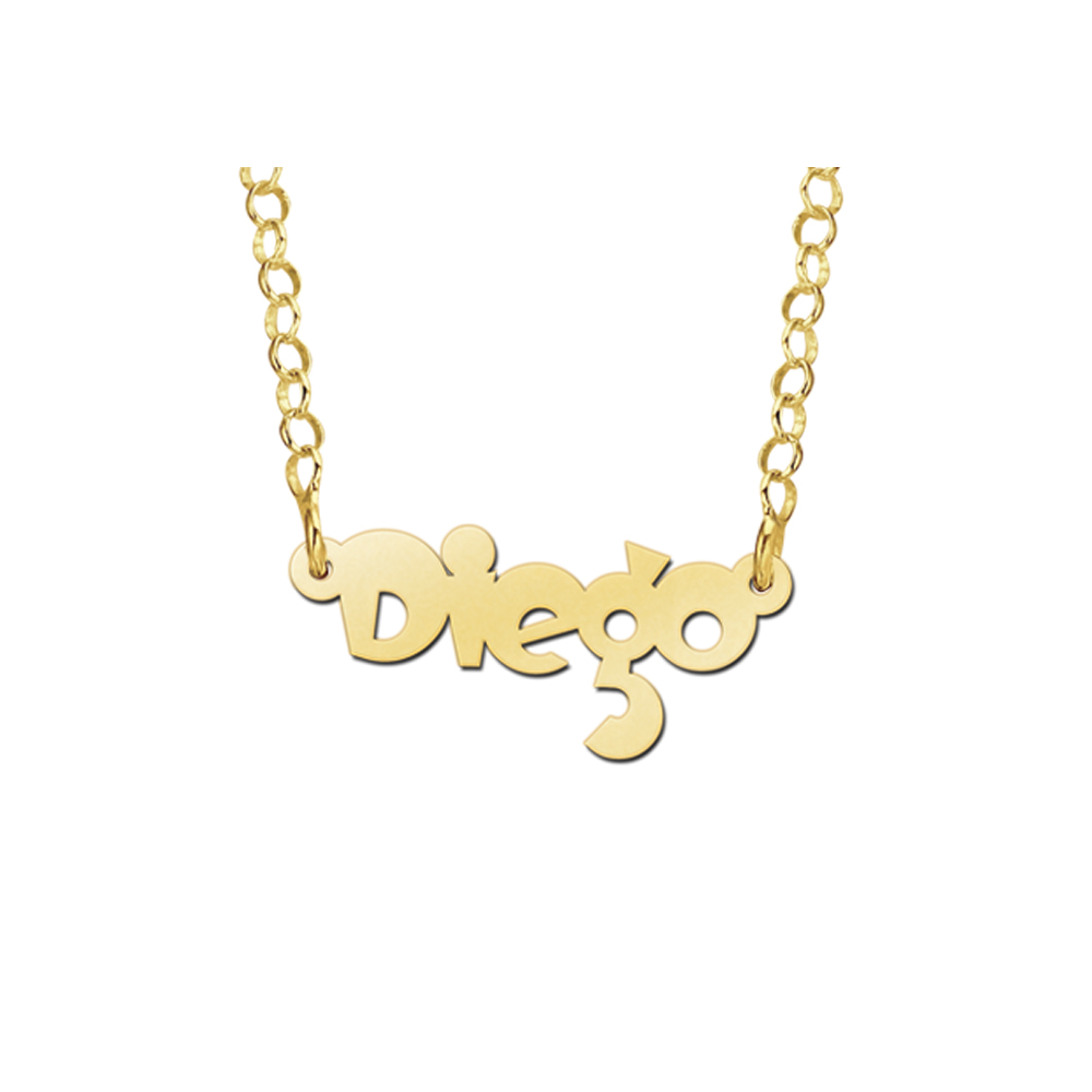 Collar infantil en oro con nombre modelo Diego