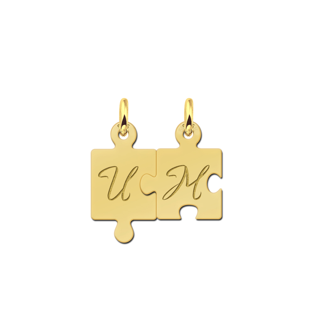 Colgantes de pieza de puzzle chapados en oro con iniciales