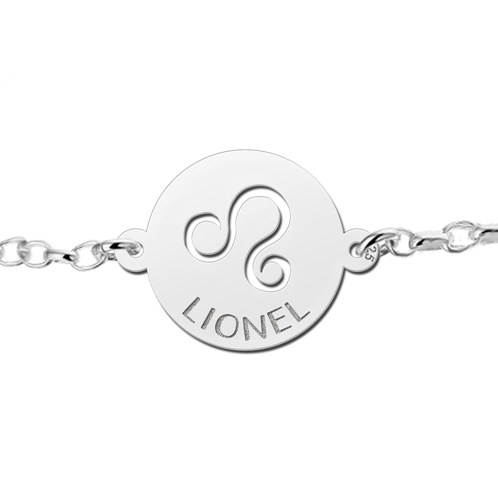 Pulsera de Plata Signo del Zodiaco Leo con Nombre