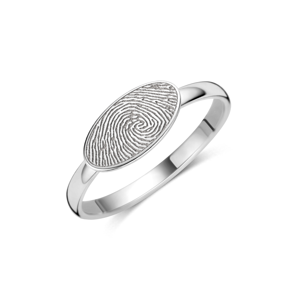 Anillo de sello ovalado horizontal en plata con huella