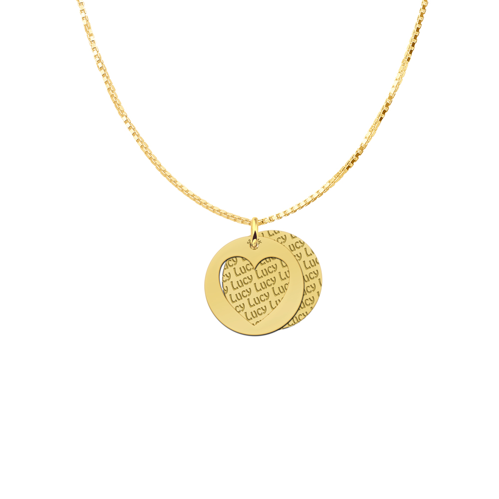 Colgante doble de oro personalizado, corazón redondo