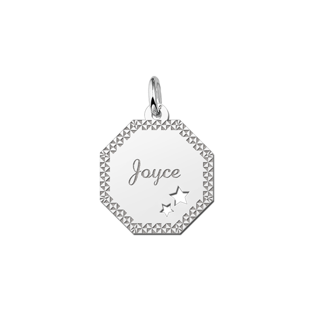 Colgante octogonal de plata borde & estrellas