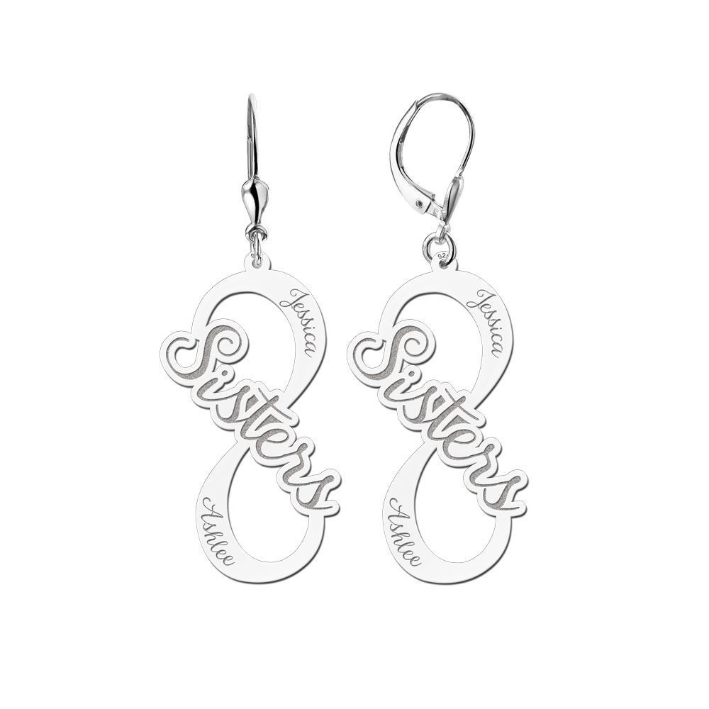 Pendientes infinity de plata con dos nombres modelo hermanas